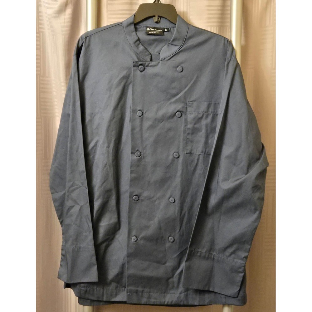 Chef Works Mens Blue Long Sleeve Double Breasted Chef Coat Jacket Mesh Panels L